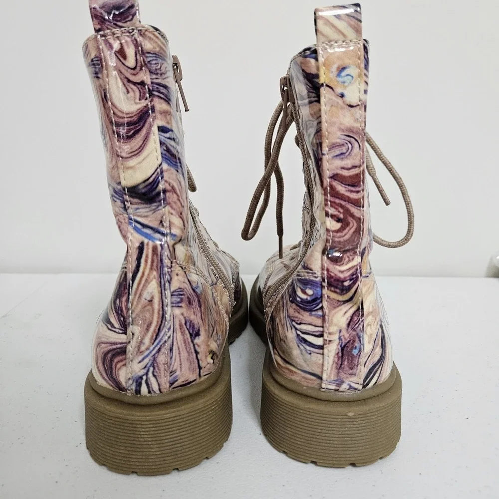 Madden Girl Purple Marble Combat Boots‎ Girls Sz 4.5 Lace-up Grunge Punk Chunky